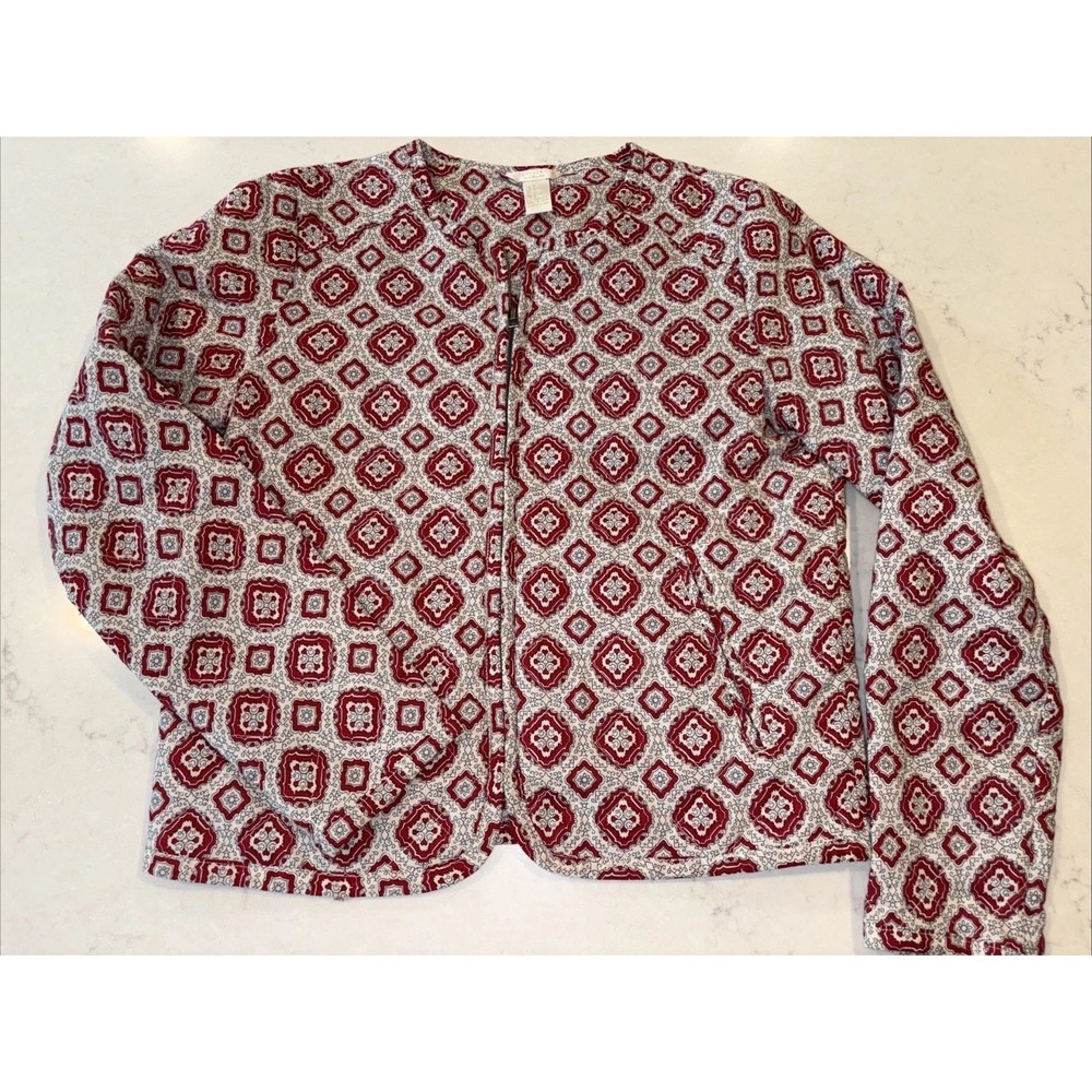 Forever 21 Womens S Eclectic Quilted Cotton Knit Zip Jacket Red/Ivory